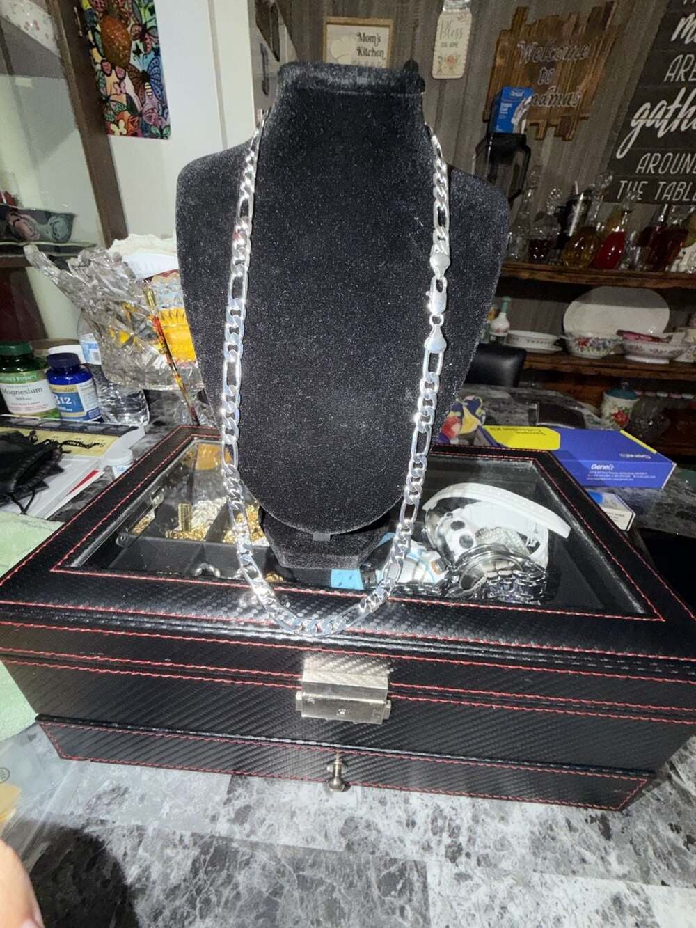24 inch 8mm 925 thermal infused over brass net tarnish figaro chain